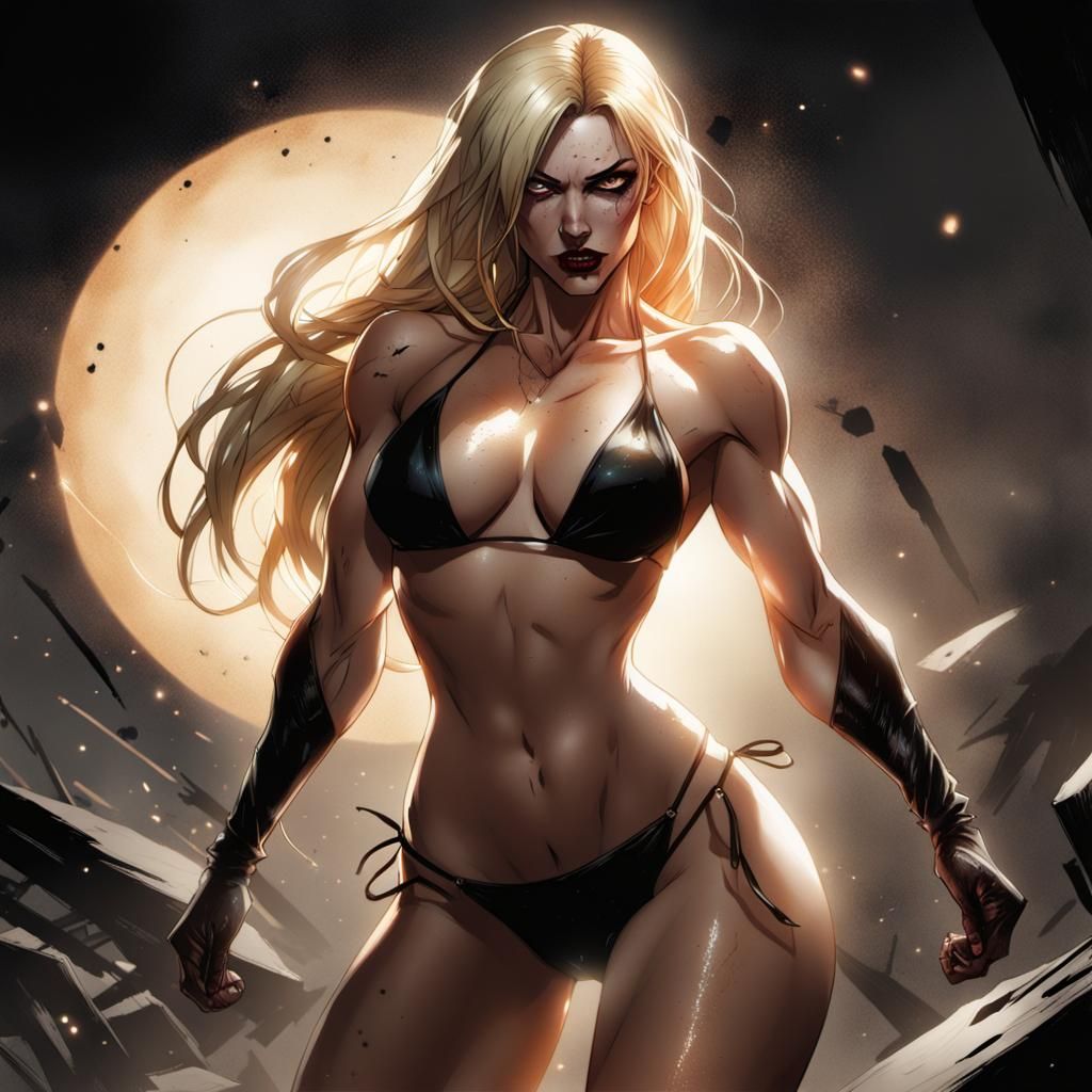 Beautiful Blond Woman in Gritty, Dark Atmosphere