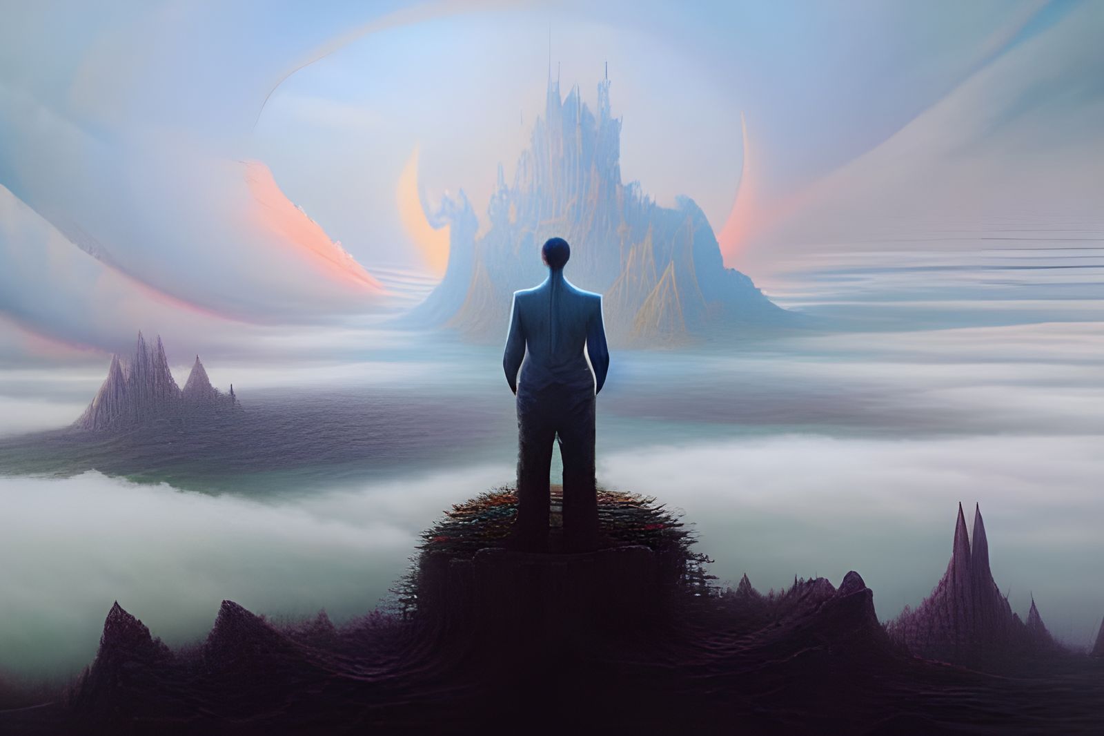 Castle Above Sea of Fog: A Psychedelic Landscape