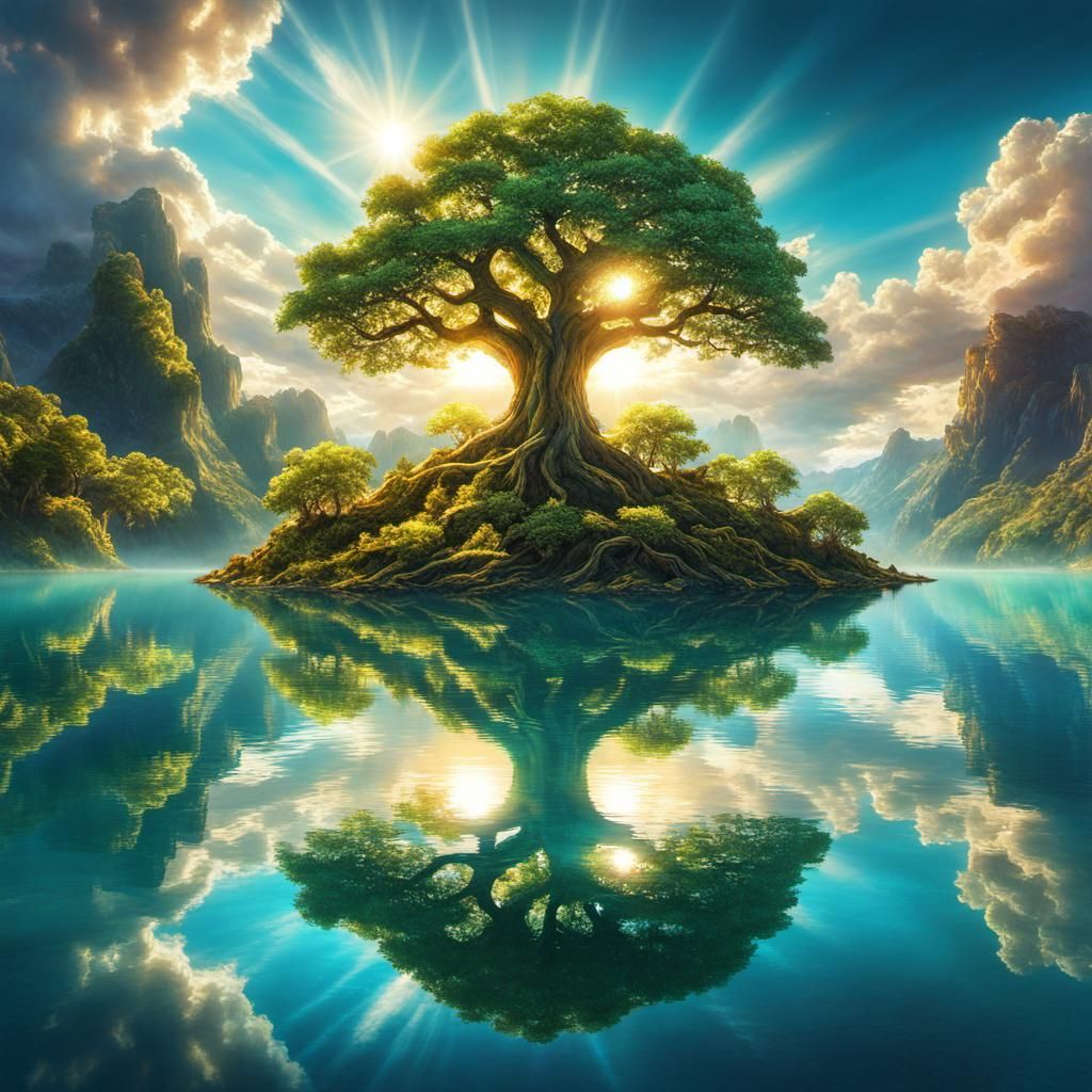 Reflection of the tree in the lake