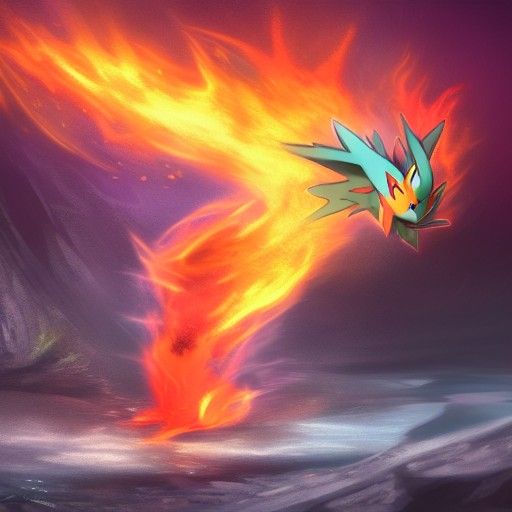 Dual-Type Fire and Water Pokémon: Matte Painting