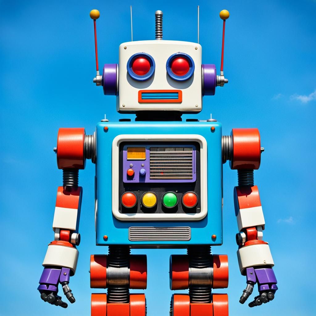 Retro Toy Robot in Industrial Setting