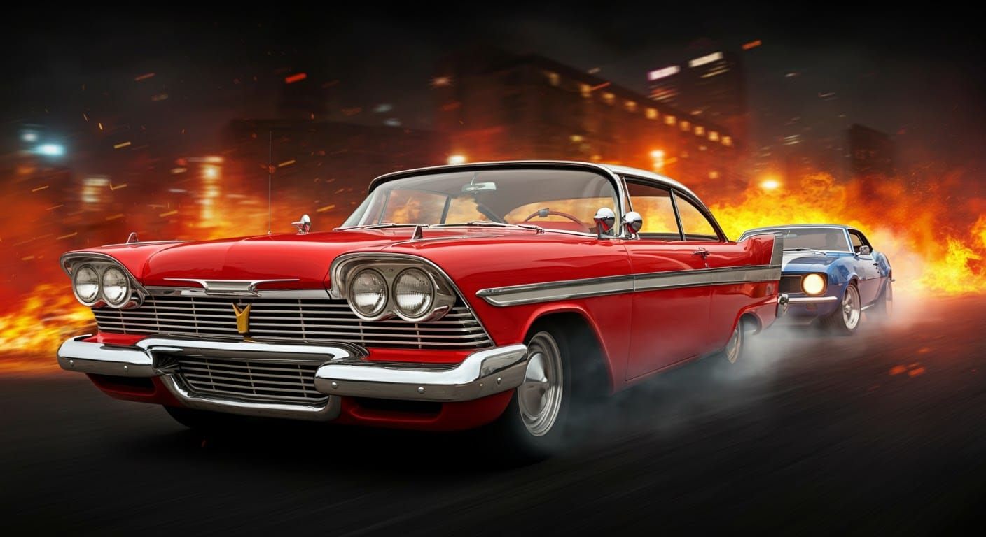 Muscle Cars Blaze Through Burning City in High Definition