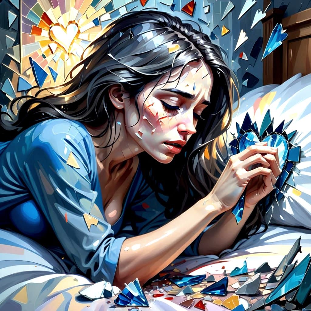 Surreal Woman Collects Heart Shards in Intimate, Vibrant Sce...