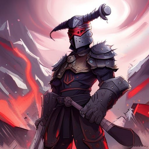 Armored Knight with Samurai Hat in Dark Fantasy Style