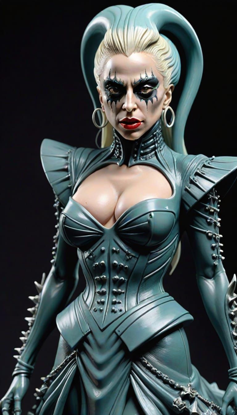 Grotesque Lady Gaga Joker Action Figure in HR Giger Style