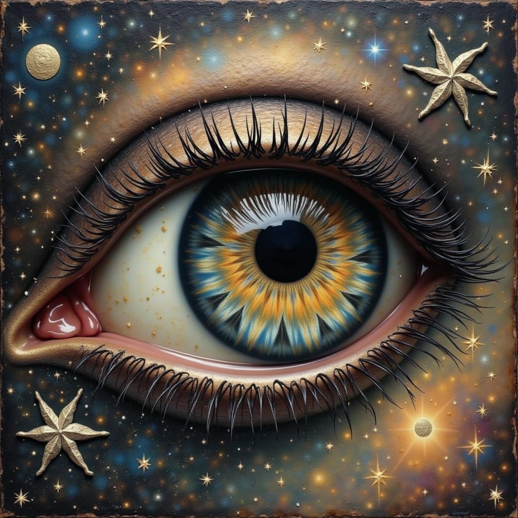 Hyperrealistic Galaxy Face with Cosmic Eyeball and Heart Iri...