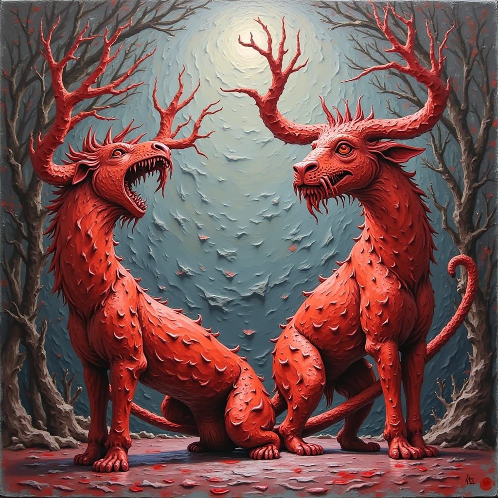 Expressive Red Sculpture of Imminent Glory