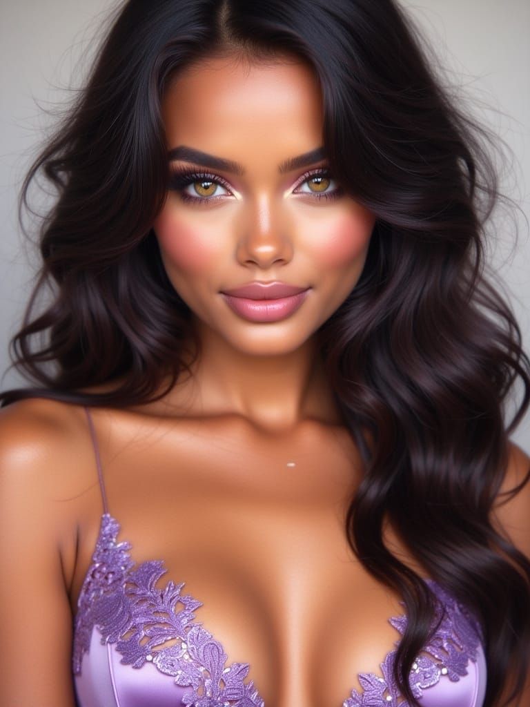 A Young Woman in Lavender Gown with Gold Eyes