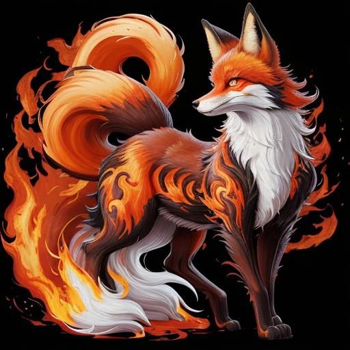 Fiery Fox Digital Painting with Swirling Flames
