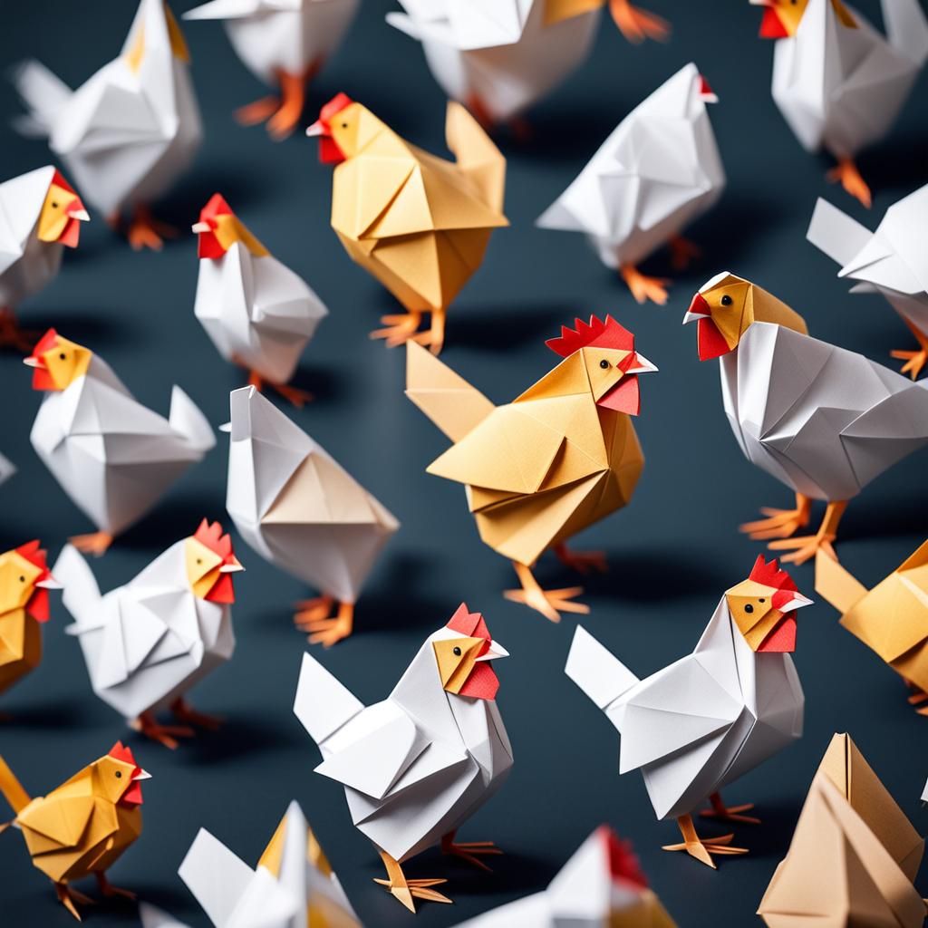Origami Chicken Papercraft in 8K Resolution