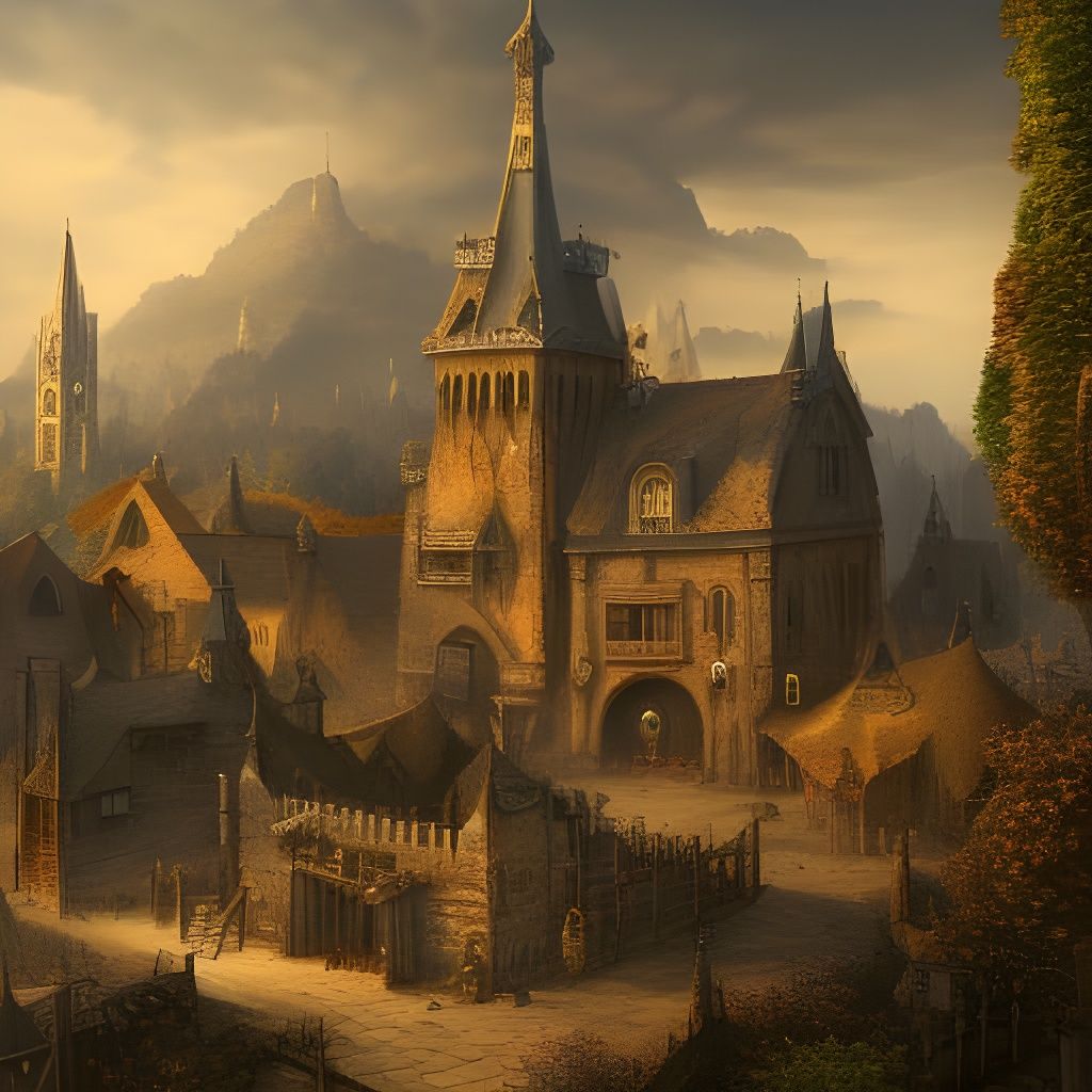 Detailed Middle Ages Town in Matte Painting Style