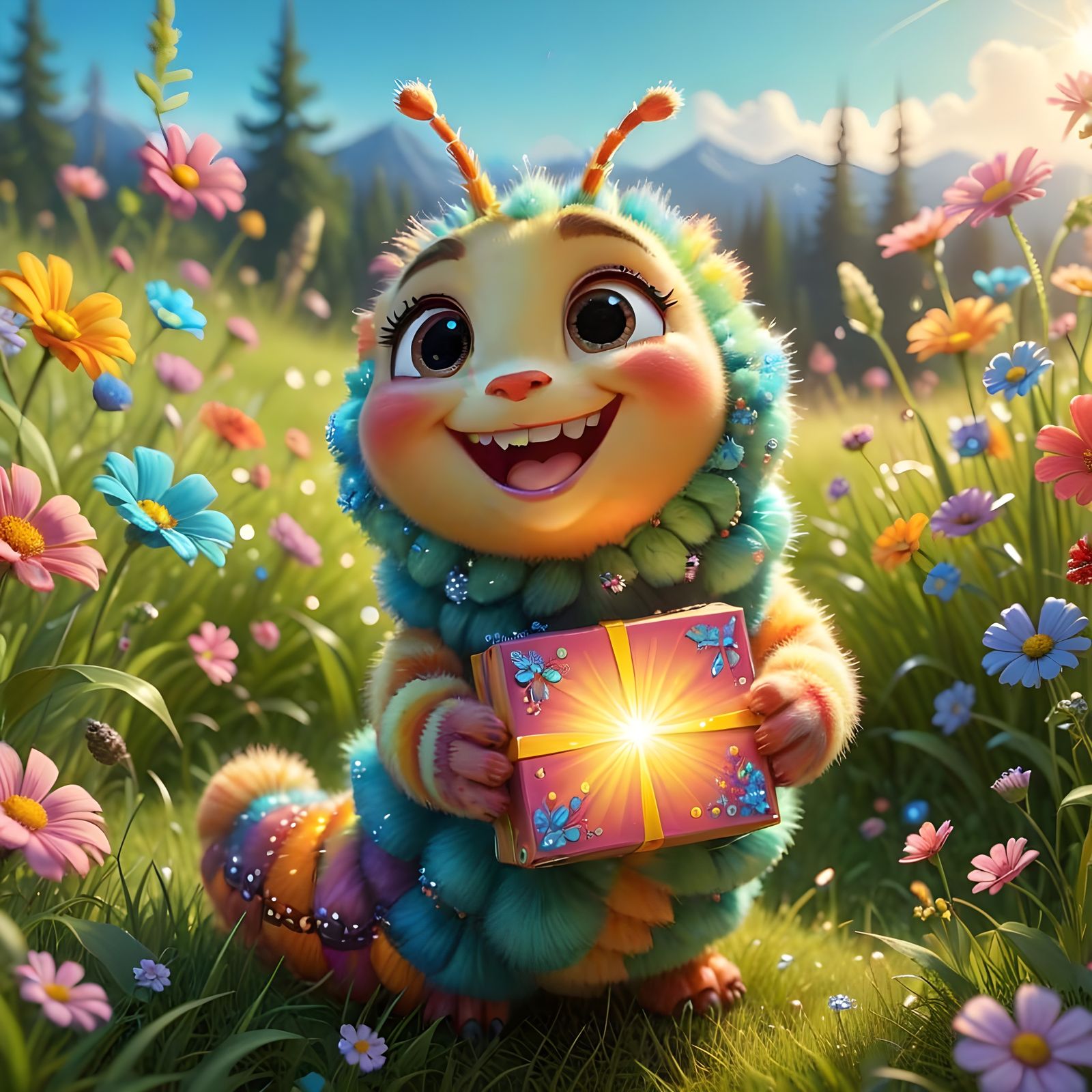 Cheerful Cartoon Caterpillar with Antennae