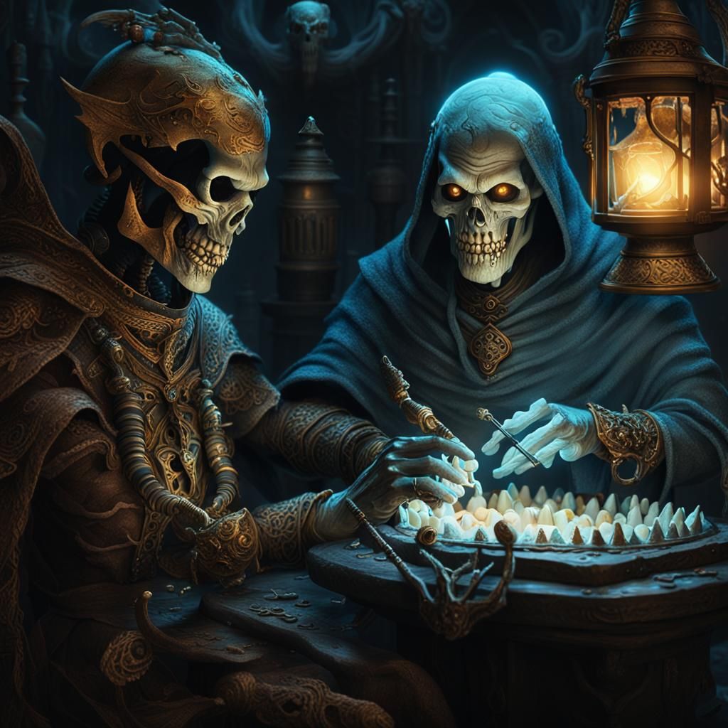 Lich Dentist Examines Patient in Dark Fantasy Art
