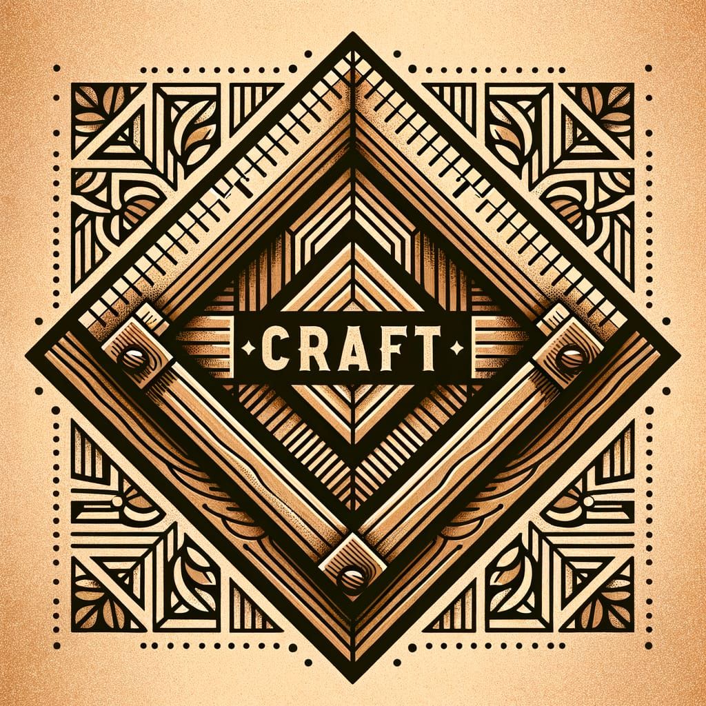 Symmetrical Wood Grain Pattern with Vintage Carpenter's Squa...