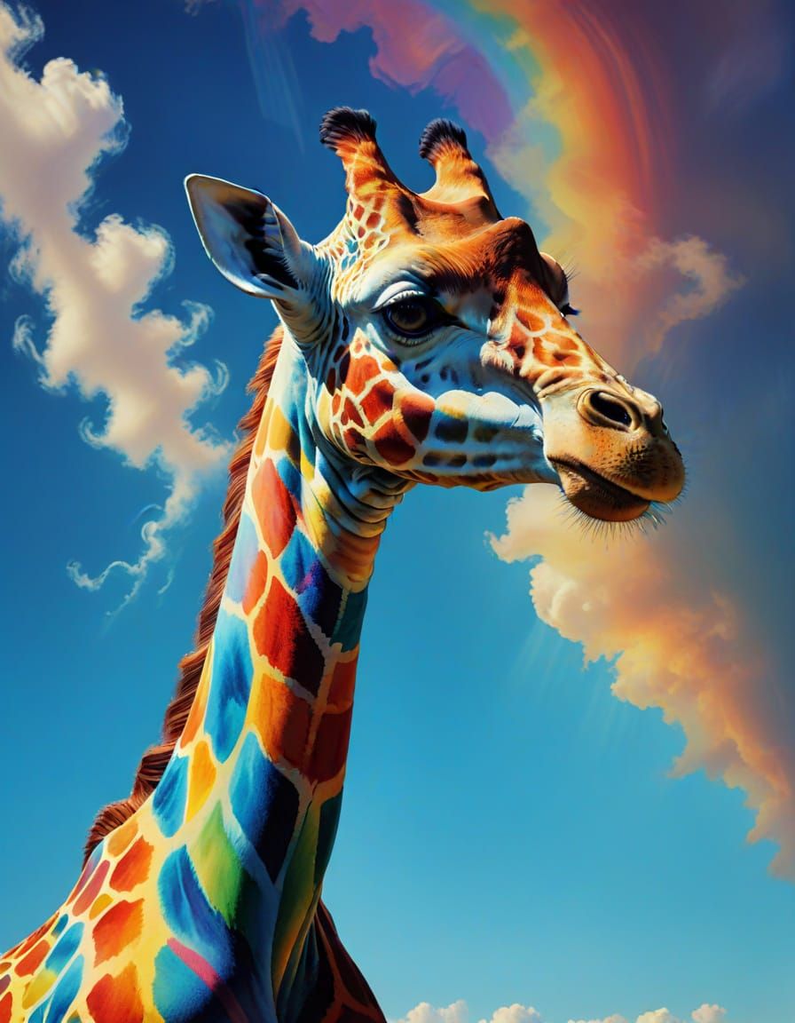 Surrealist Giraffe in Vibrant Psychedelic Stripes