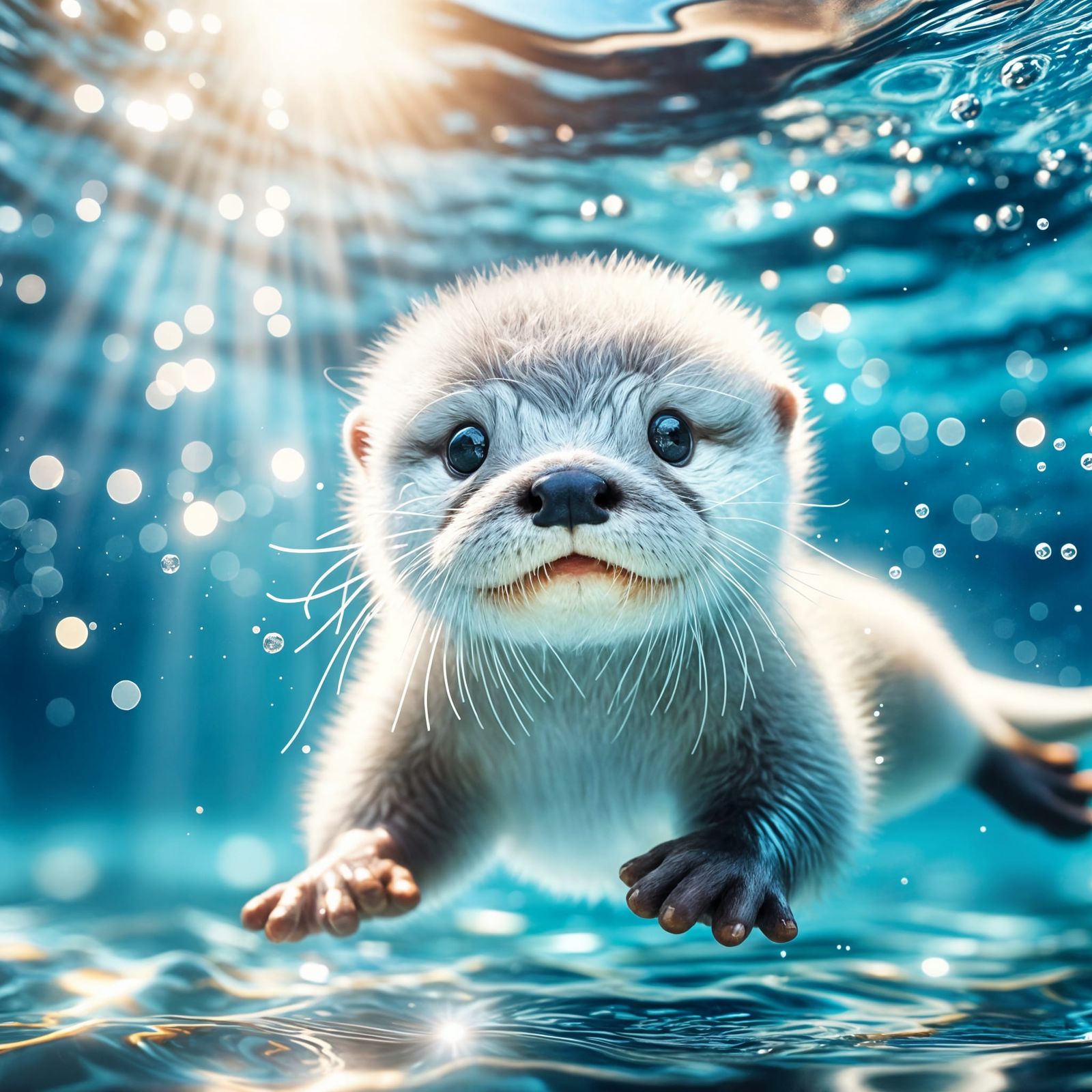 Playful Otter Cub in Sparkling Blue Water
