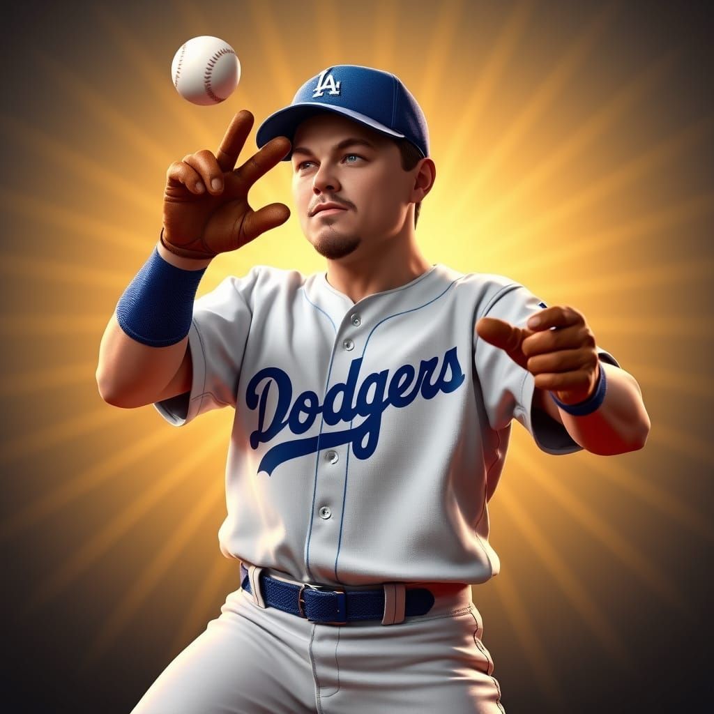Vintage Dodgers Baseball Hero in 3D Digital Art