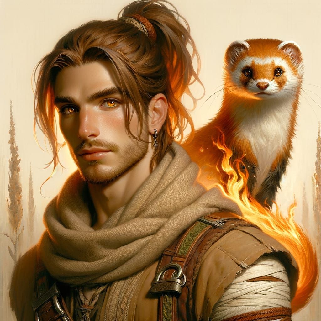 Druid and Fire Weasel in Pre-1912 Fantasy Art