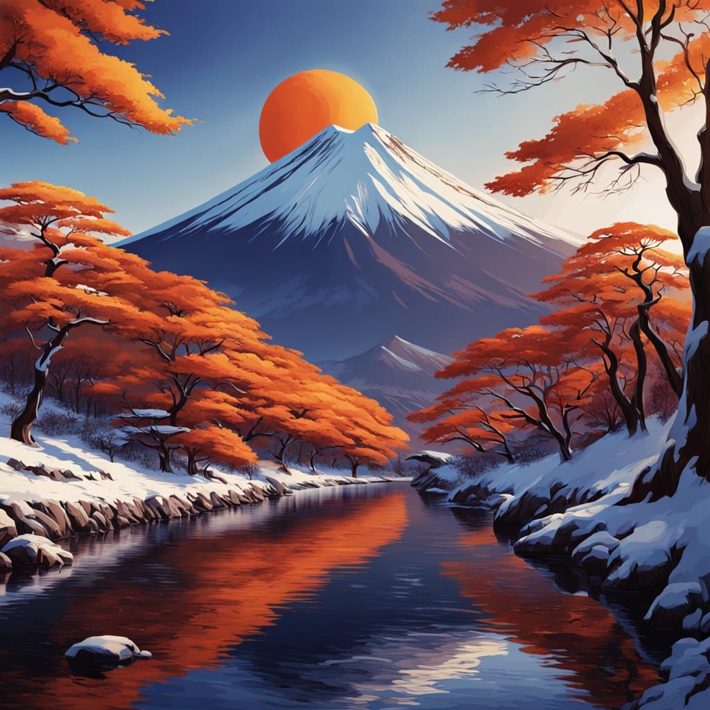 Surreal Landscape of Mount Fuji in Vibrant Colors