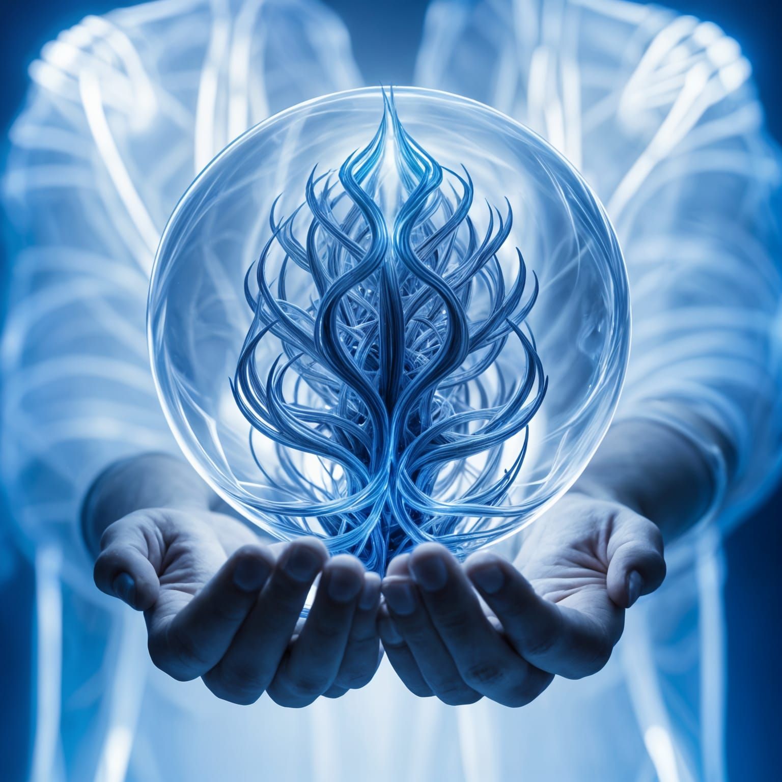 Spectral Being with Orb in Digital Art Style