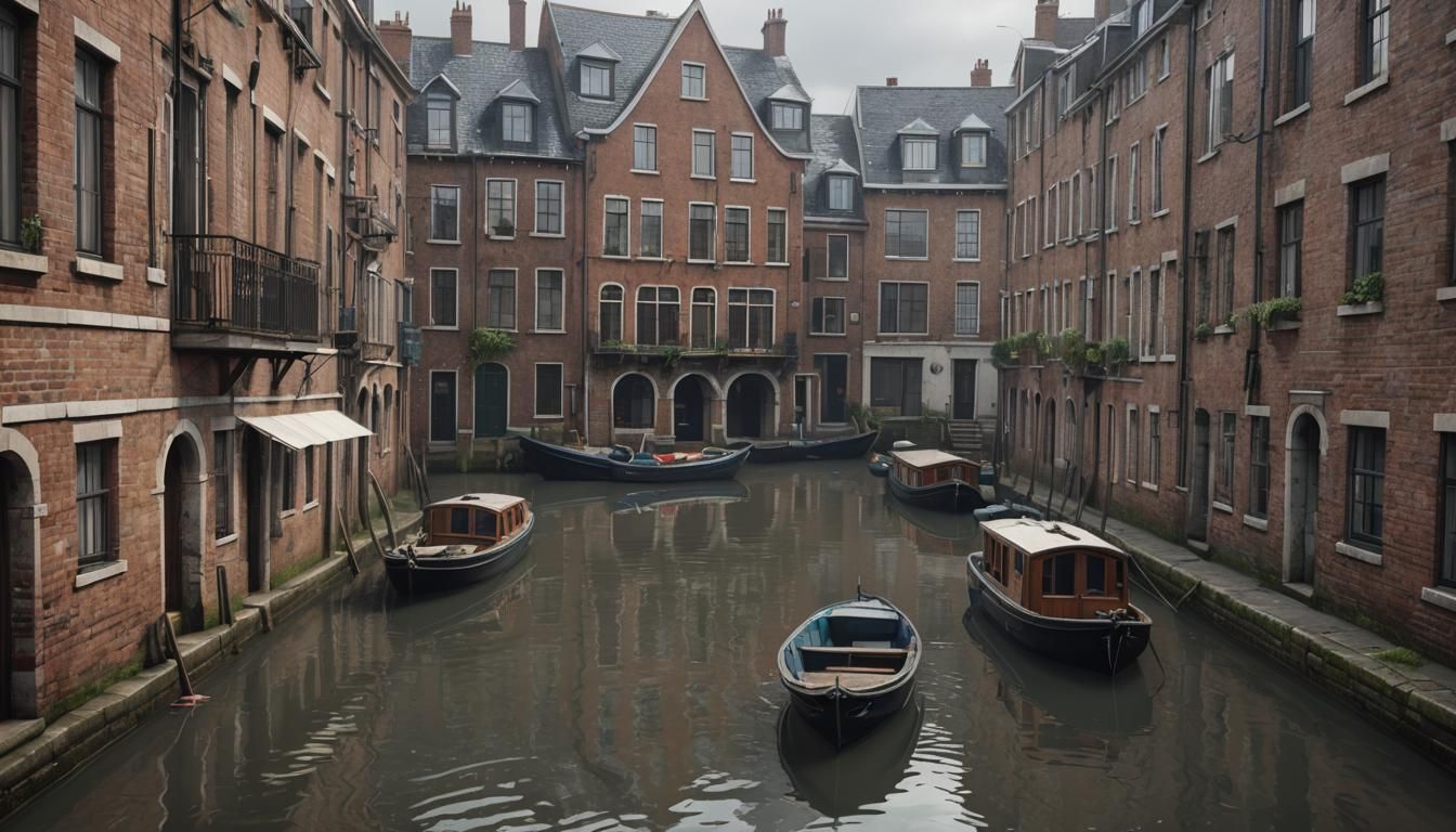 Rainy Canal Townhouses in Cinematic 3D
