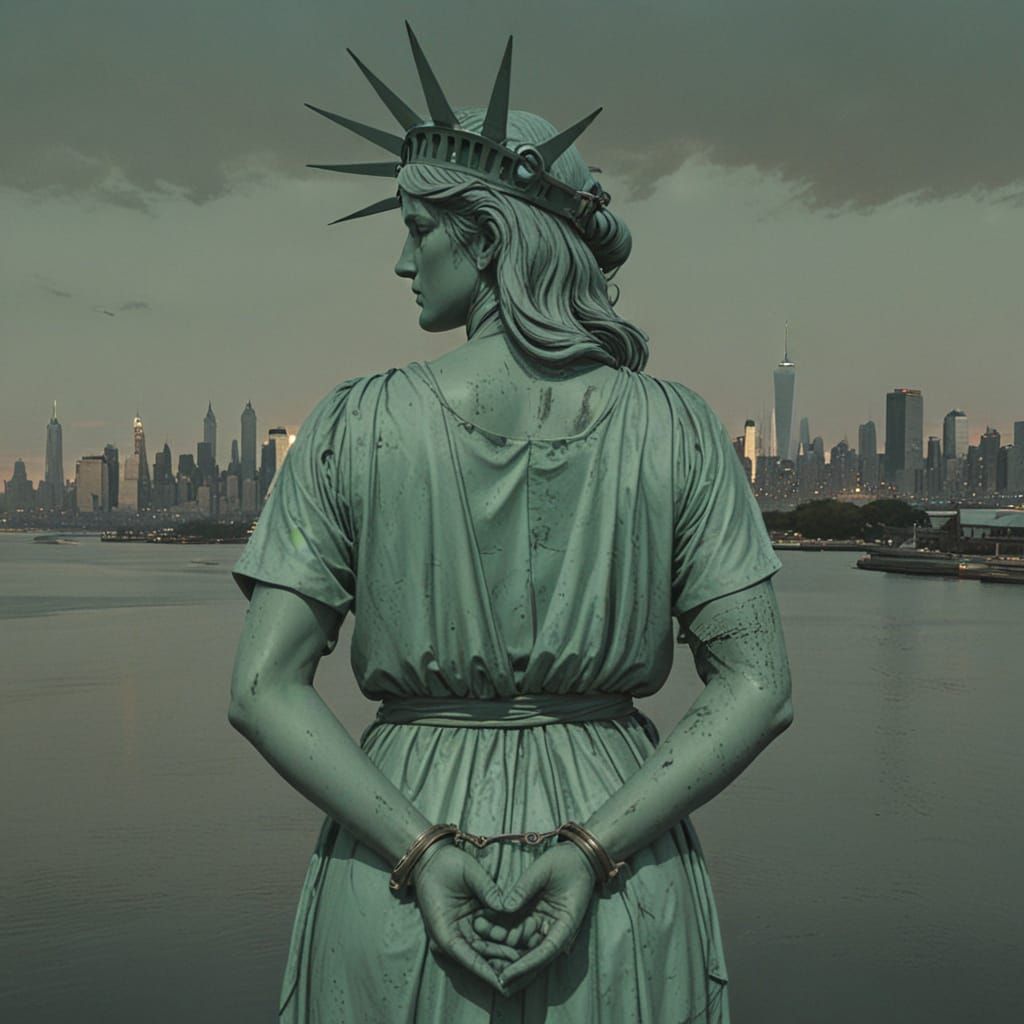 Statue of Liberty in Retrofuturistic Sunset