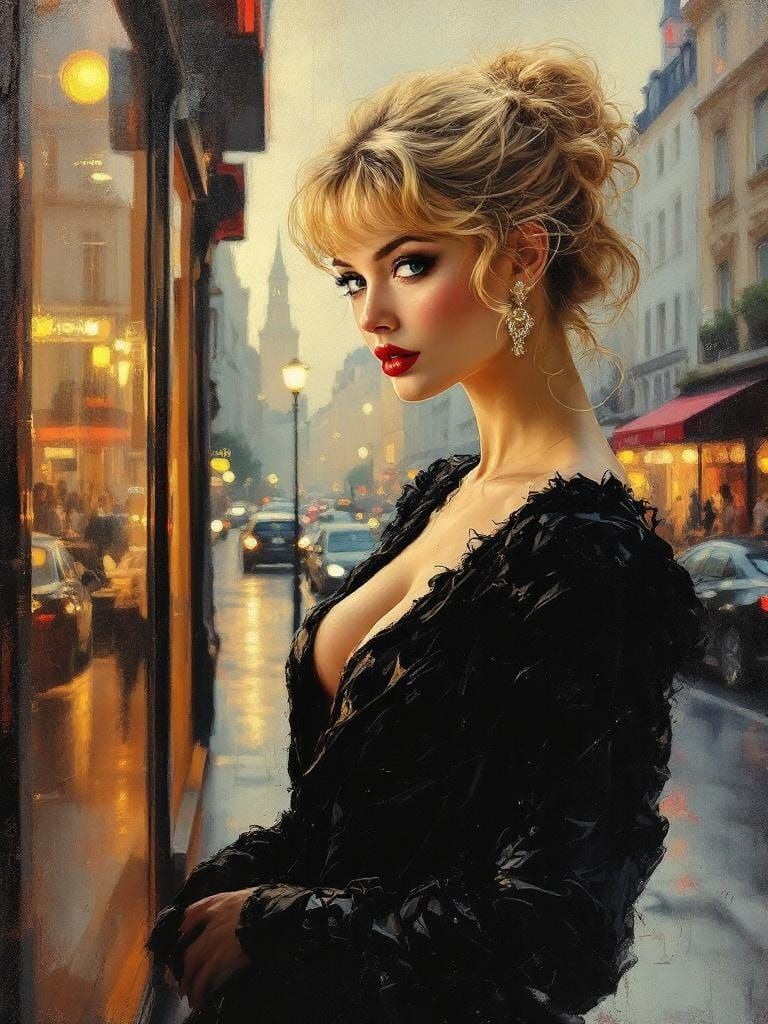 Encaustic Painting of Figure on Paris Street