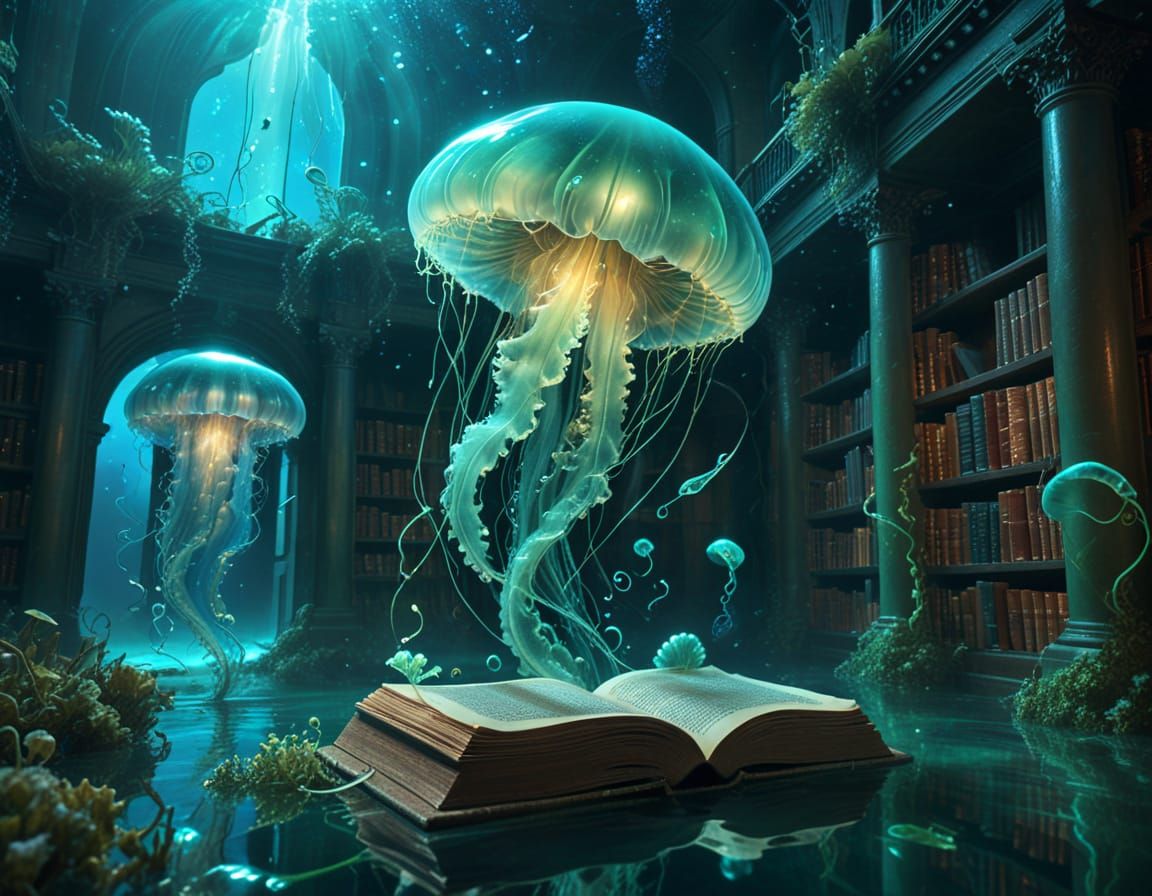 Bioluminescent Jellyfish Explores Ancient Library