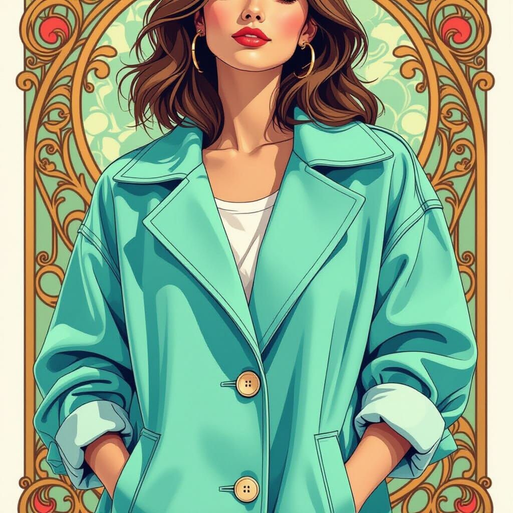 Woman in Turquoise Denim Coat, Pop Surrealism