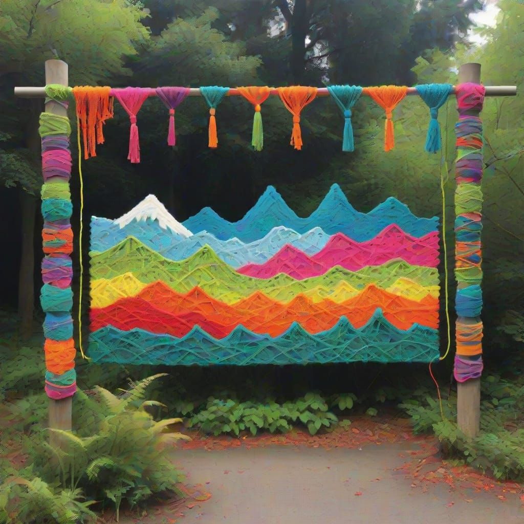 Macramé Yarn Bombing Landscape with Electric Neons