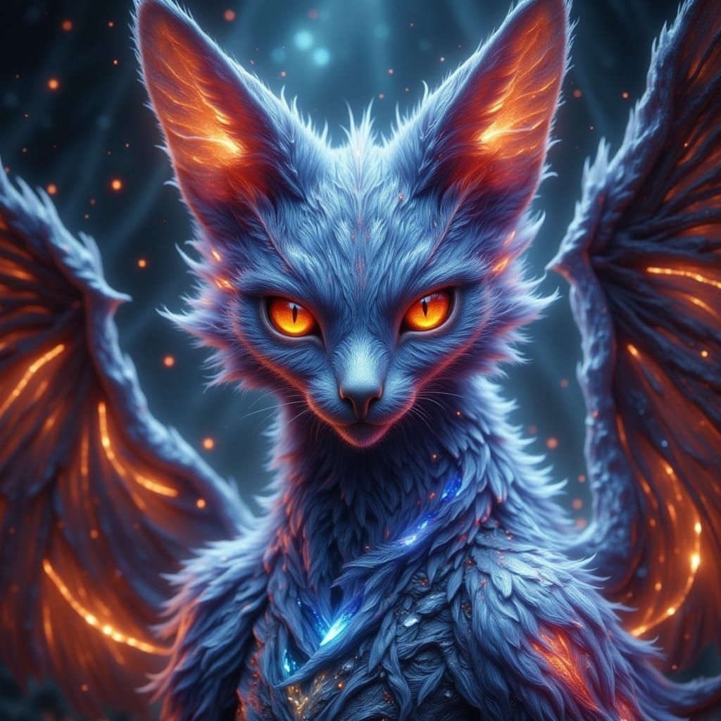 Mystical, Celestial Griffin Cat Bat Hybrid in Hyper-Realisti...