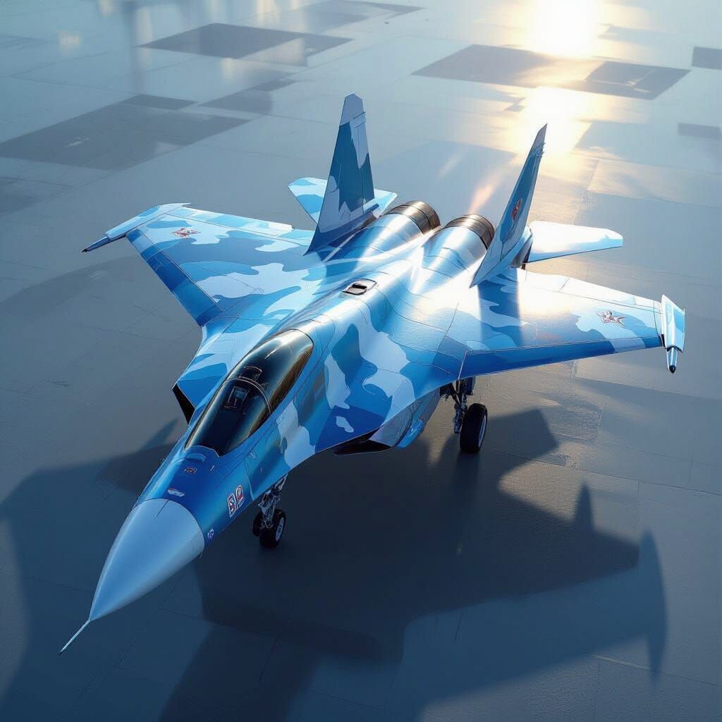Futuristic SU-57 Fighter Jet in Digital Art Style