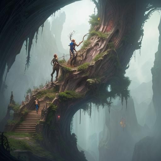 Jack's Beanstalk Portal: A Fantastical Matte Painting