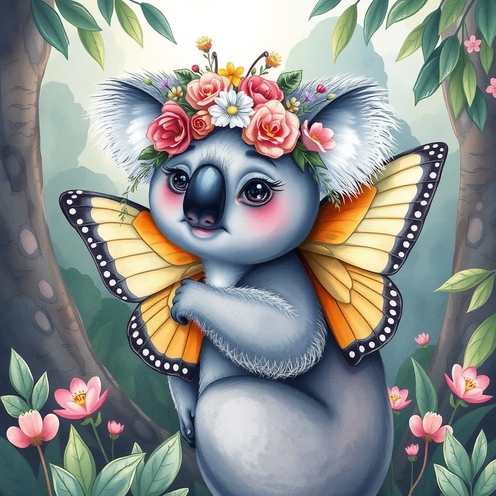 Koalamariposa: Koala Butterfly Fusion in Lush Forest