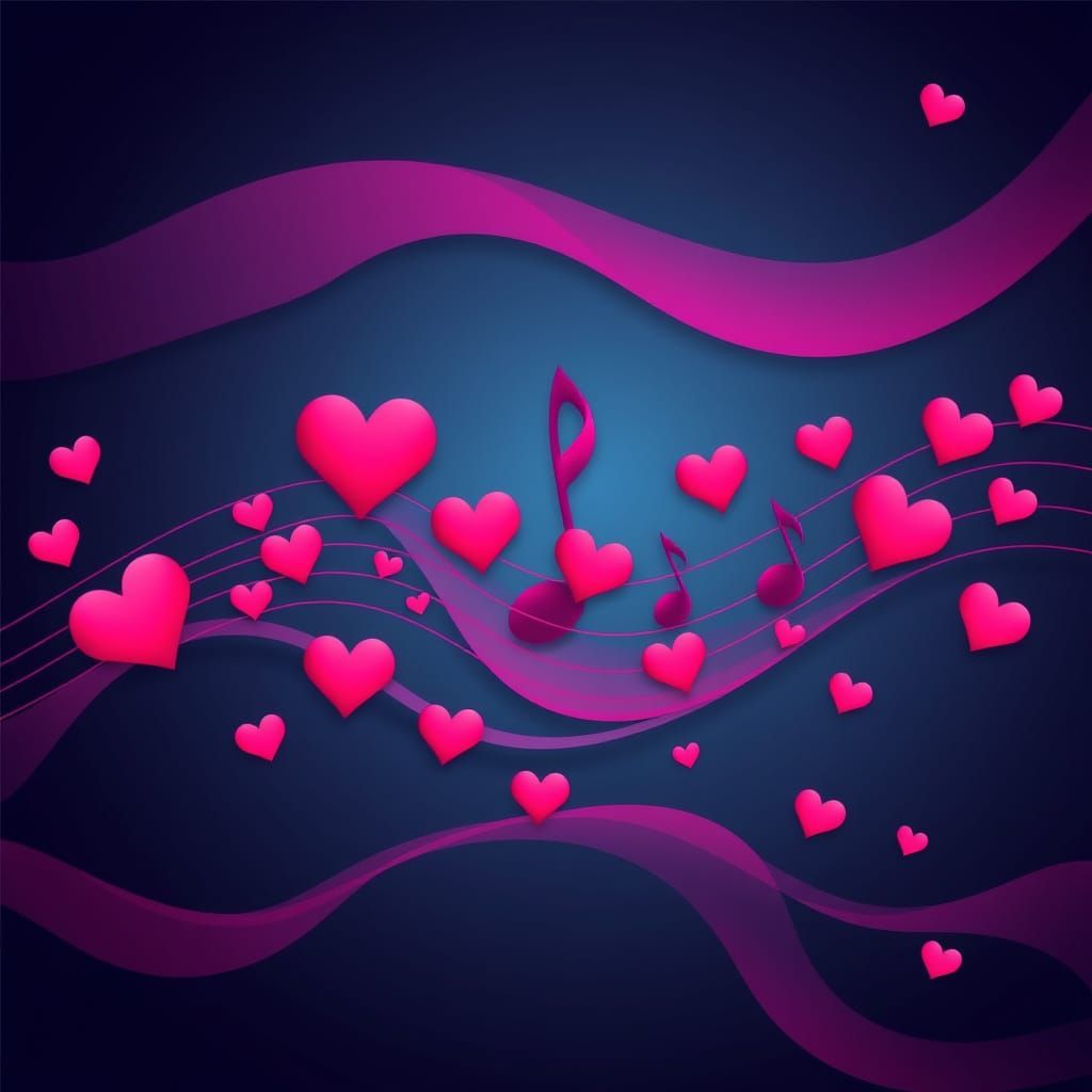 Musical Staff of Hearts in Pink Waves