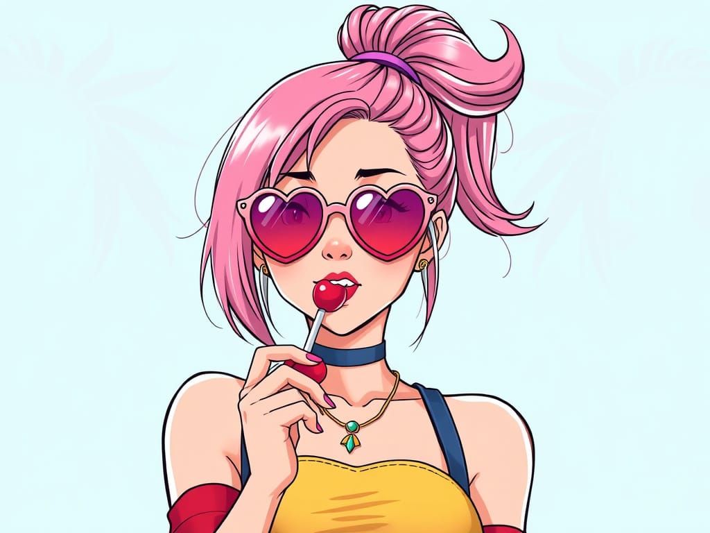 Anime Girl with Pink Hair in Playful Style