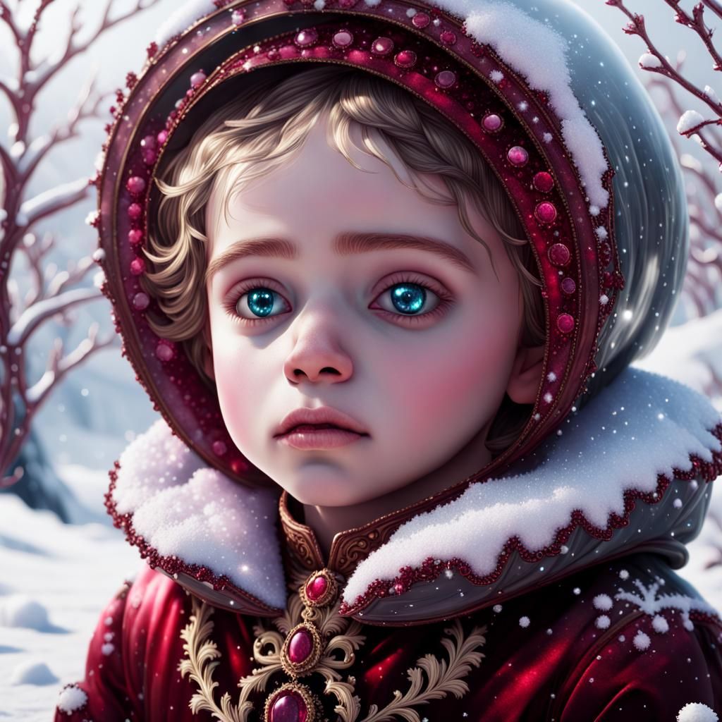 Victorian Child Encrusted in Rubies in Hyperreal Detail