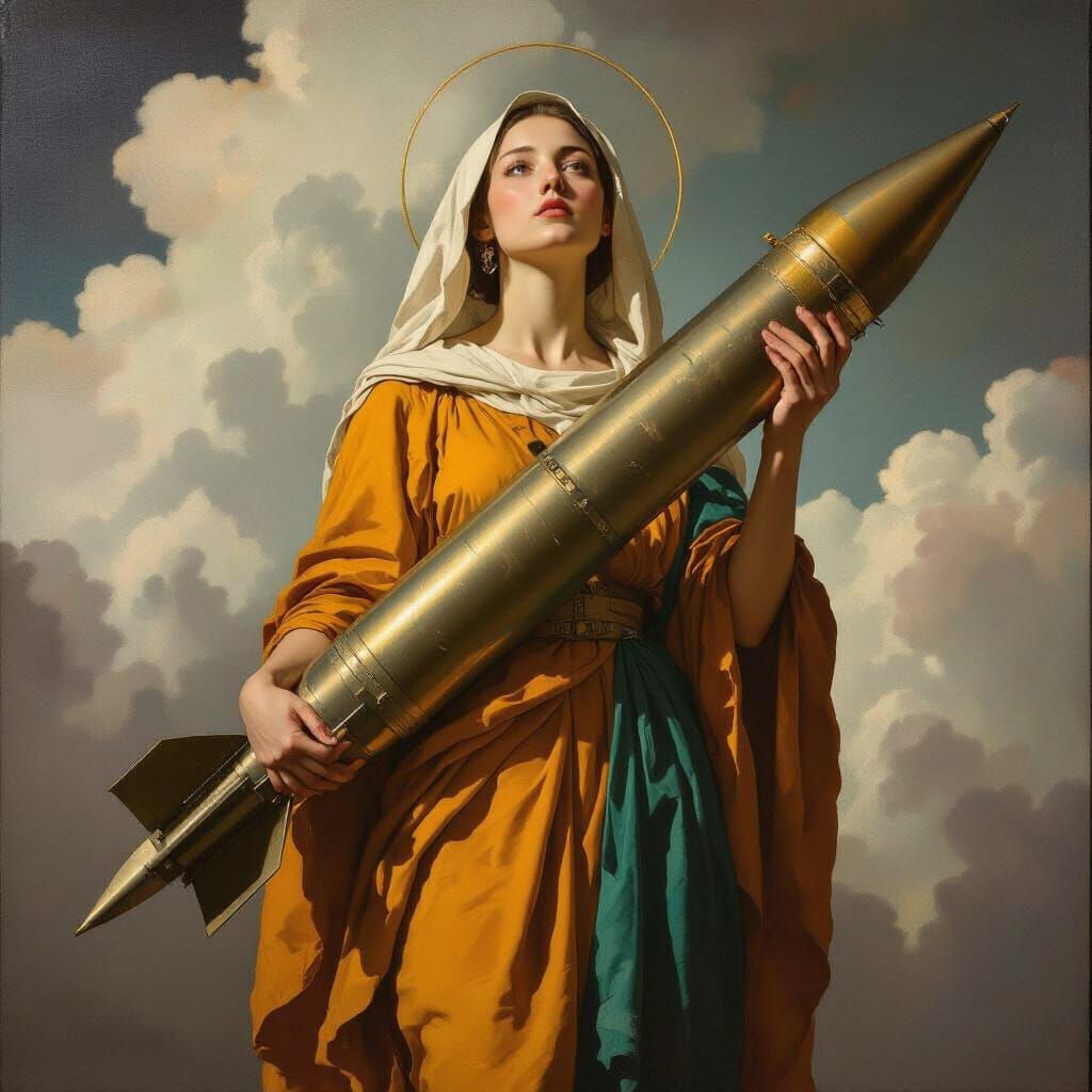 Baroque Woman with Missile in Dramatic Lighting