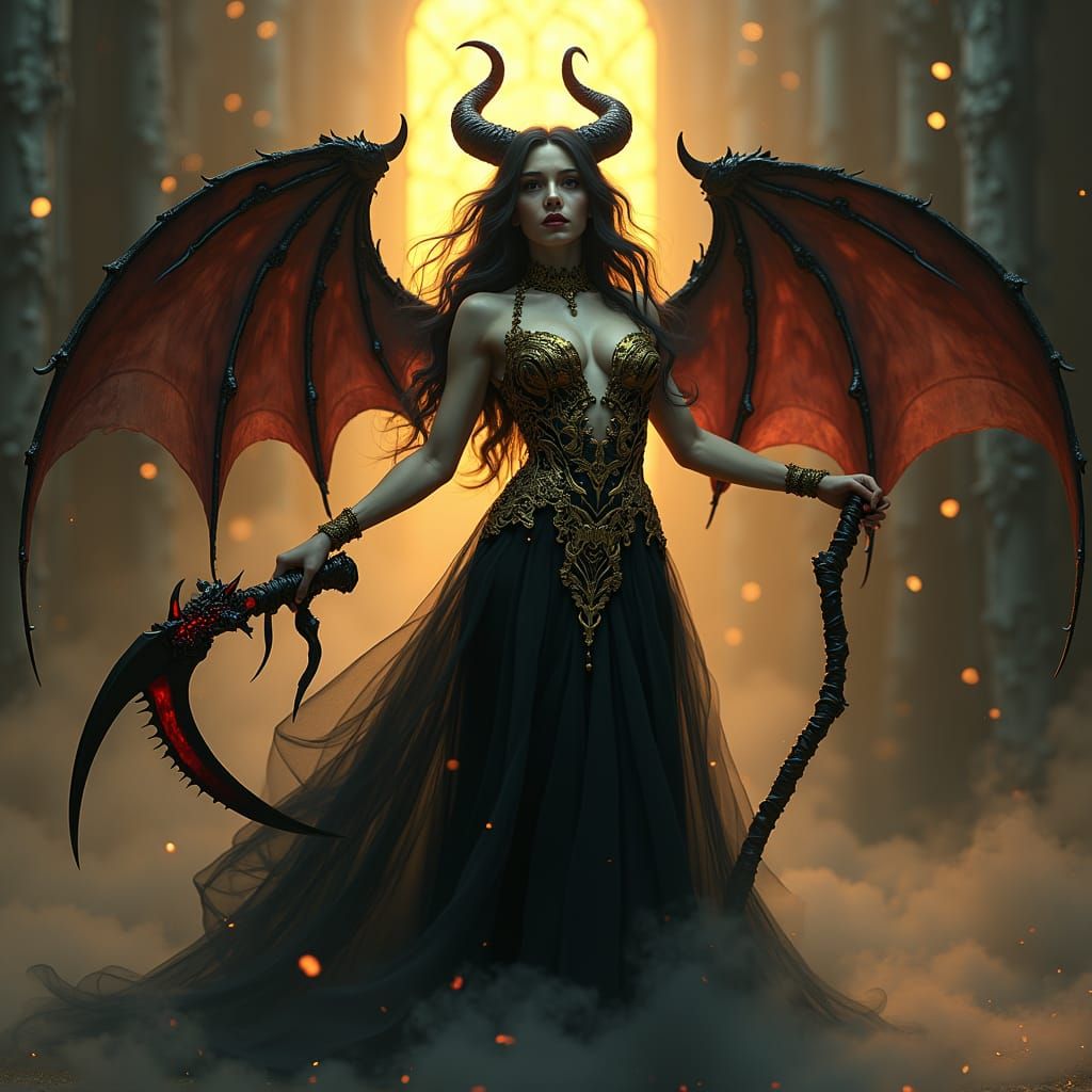 Tiefling Scythe Wielder in Dark Fantasy Realm