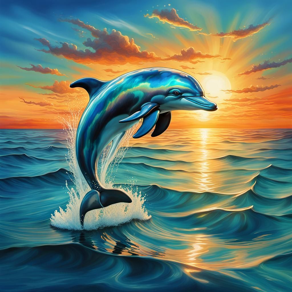 Surreal Dolphin Leaping Over a Calm Sea
