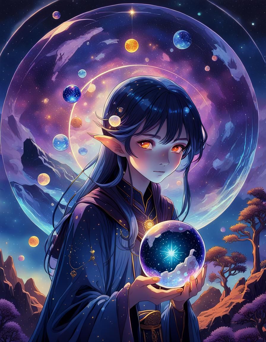 Dark Elf Astrologer in Whimsical Manga Illustration