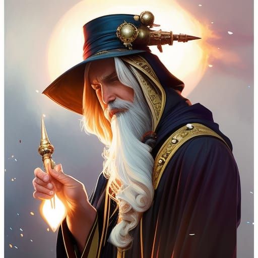 Detailed Wizard Portrait with Magic Wand