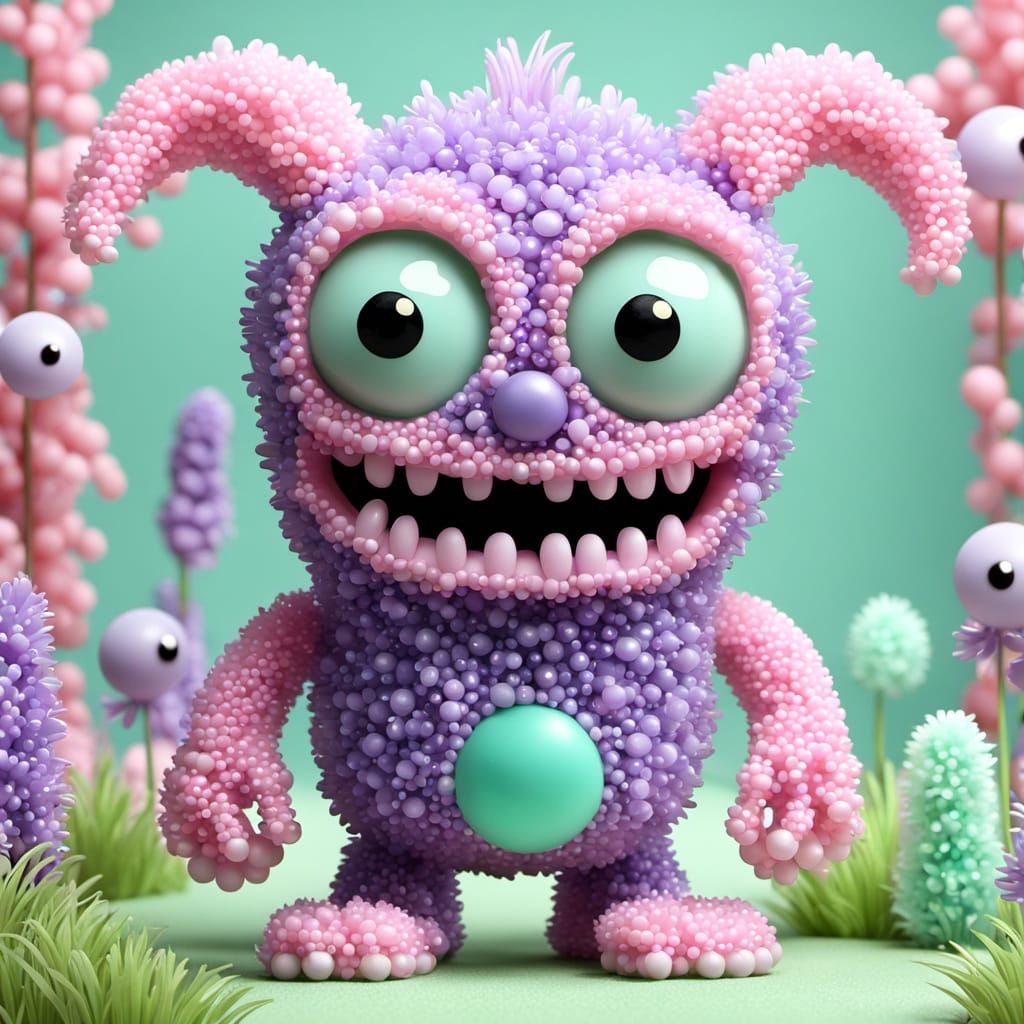 Playful Jelly Bean Monster in 3D Animation Style
