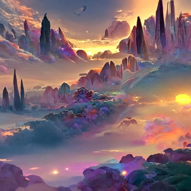 Pastel Fantasy Alien Landscape with Luminous Stars