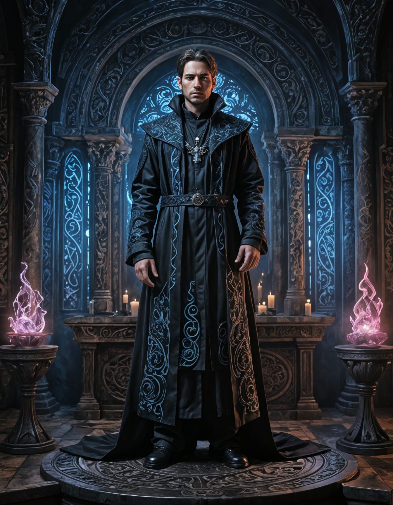 Neo-Gothic High Sorcerer in Hyperrealistic Style