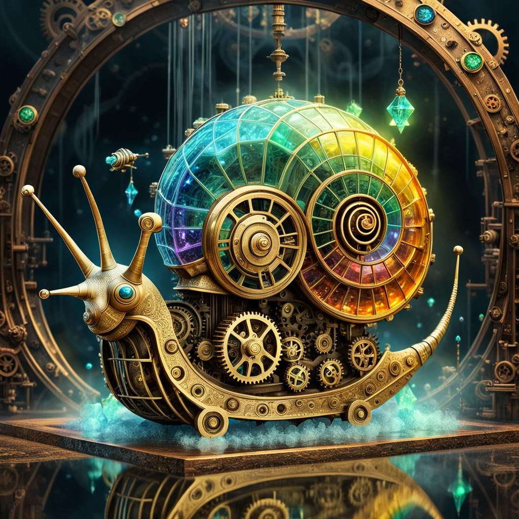(glass fluorescent snail in steampunk style consisting of br...