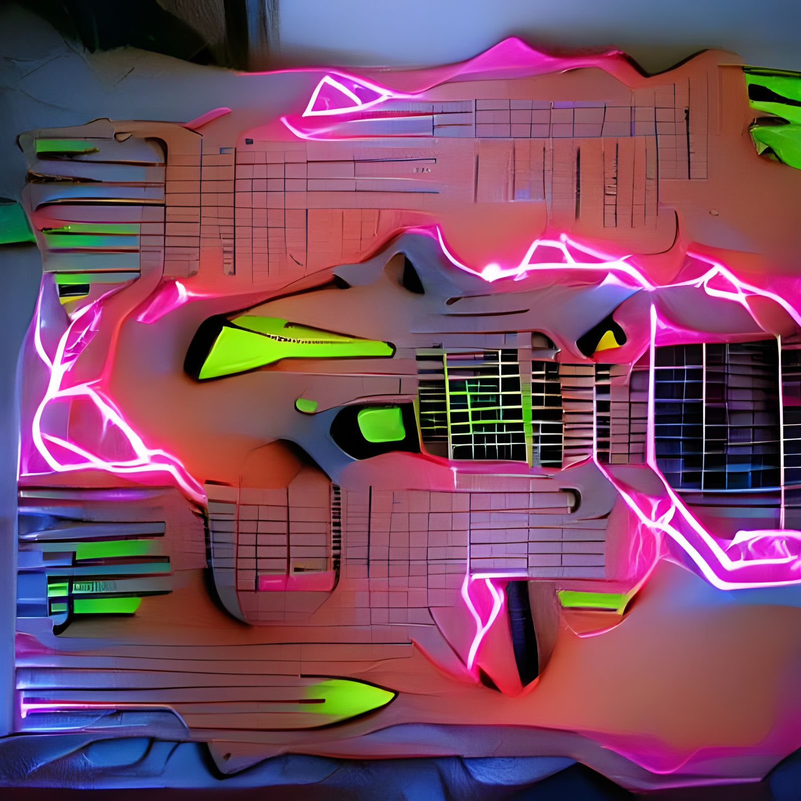 Neon Heavy Metal Guitar in 80s Style