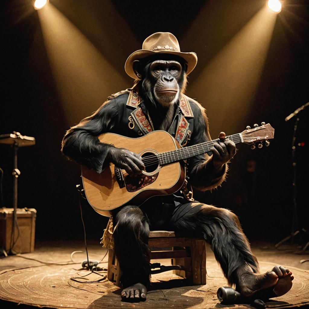 Chimpanzee Folk Singer in the Spotlight