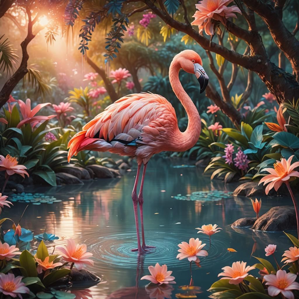 Adorable Baby Flamingo in Golden Sunlight