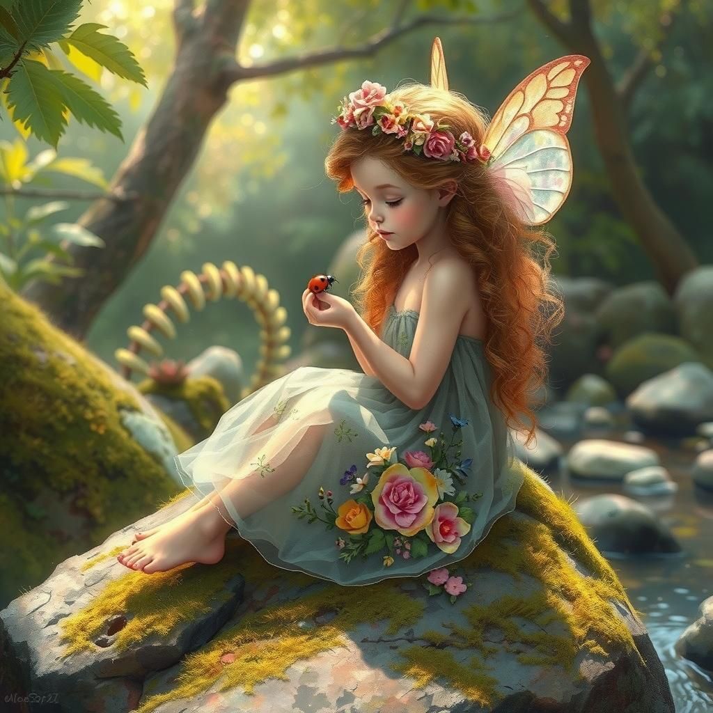 Enchanted Fairy Child Conversing with Ladybug